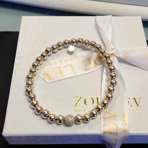 Zoe Lev Beaded Bracelet with Diamonds- Gold